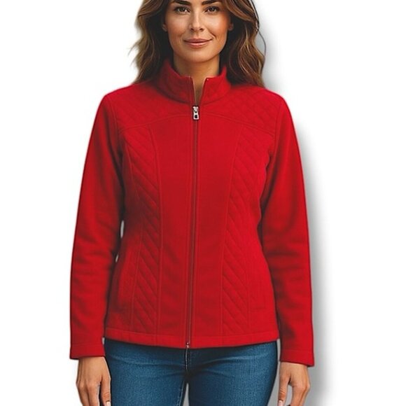 Style & Co Women's Jacket Red Fleece Quilted Zip Up Pockets Coat Red Size XL - Picture 1 of 16